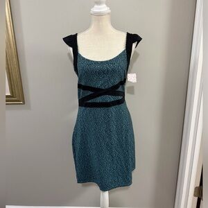 NWT Free People Pacific Blue Cross My Heart Bodycon Mini Dress. Size L